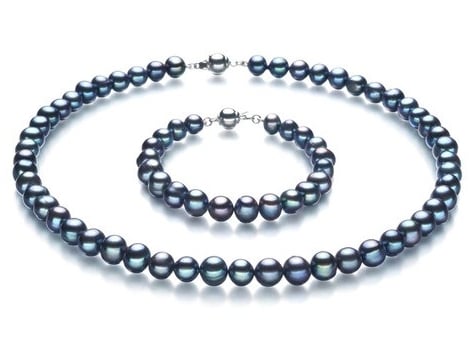 8-9 mm Black Freshwater Pearl Set 14K Gold